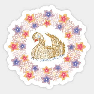 Gold Swan with Flowers Sticker